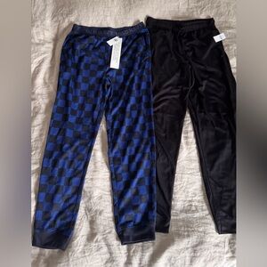 2 pairs-Old Navy Blue and Black Plaid and plain black Lounge Pants